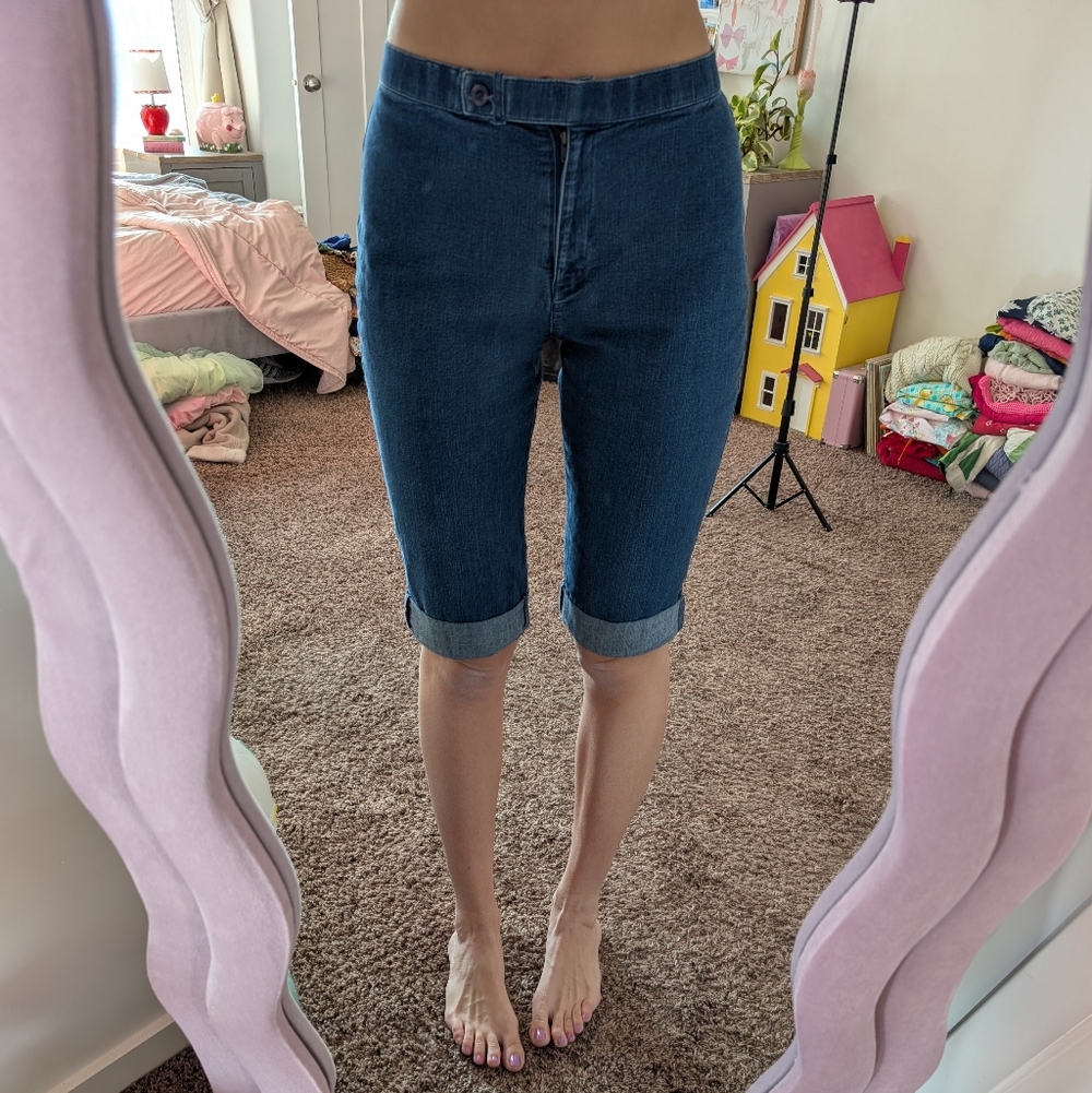Vintage Retro Blue Denim Capri Pants Size 10
